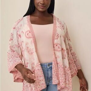 Textured Chiffon Flouncy Ruffle Kimono